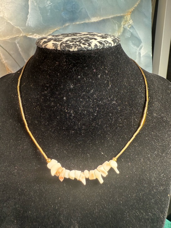 Source Unknown Jewelry - Delicate Choker Style Gold Tone Necklace with Cream Shell‎ Chip Accents